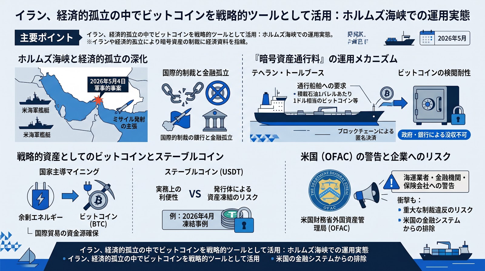 イラン、経済的孤立の中でビットコインを戦略的ツールとして活用：ホルムズ海峡での運用実態