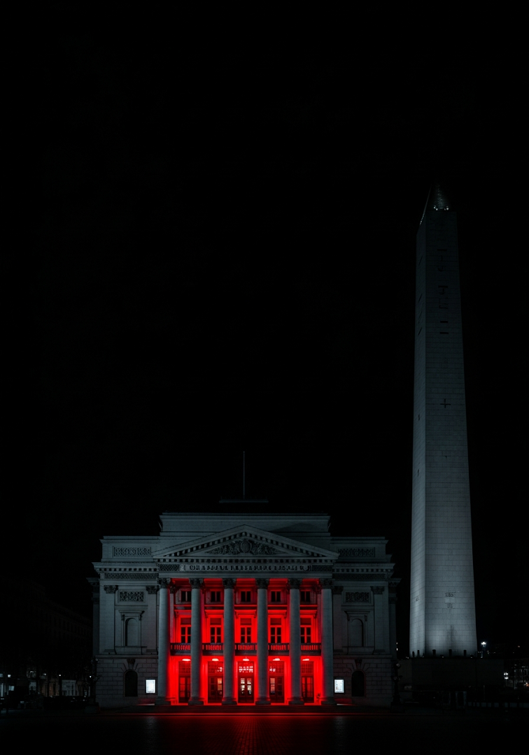 Neo-Classical Building with Neon Glow