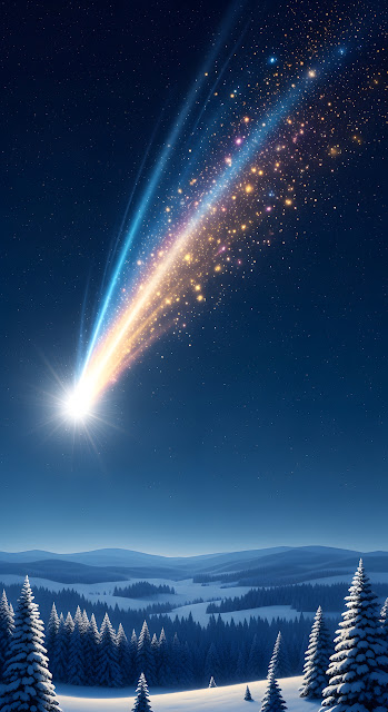 Brilliant Comet Streaking Over Snowy Winter Forest Landscape - Free mobile Wallpaper