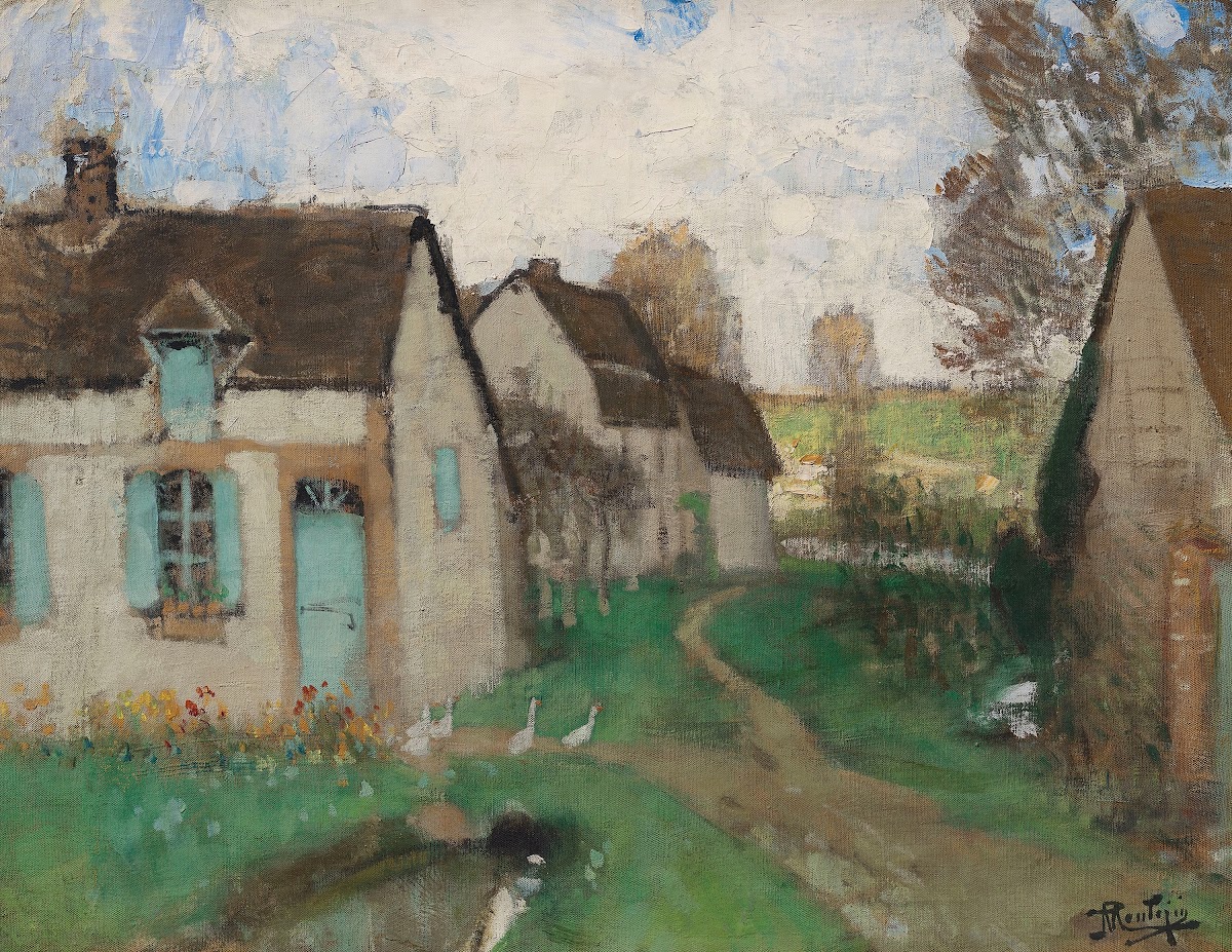 Chaumières aux fenêtres et volets tourquoises