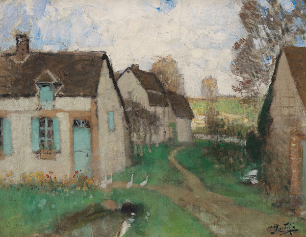 Chaumières aux fenêtres et volets tourquoises