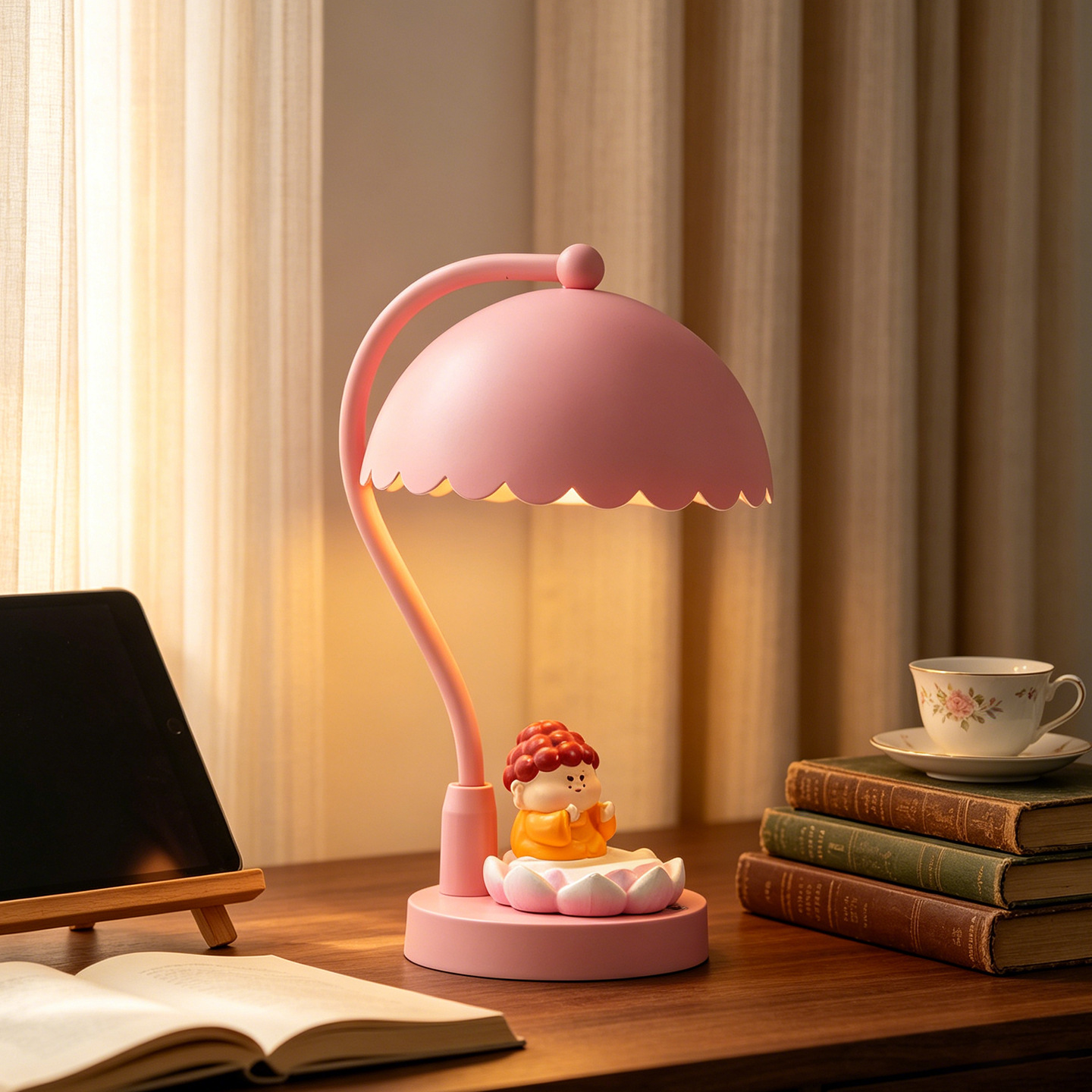 Zen table lamp with lotus leaf design
