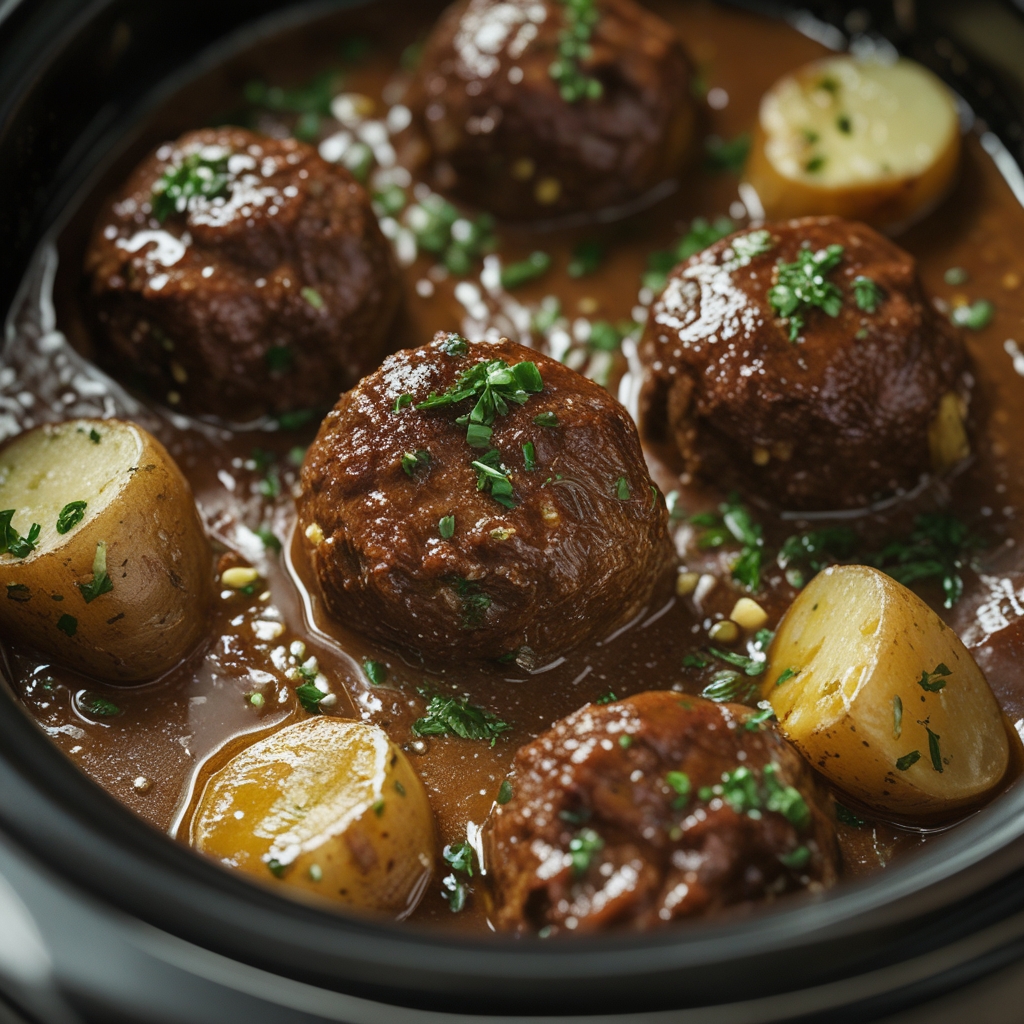 Slow Cooker Garlic Butter Beef Bites with Potatoes - Easy Comfort Food Recipe finished