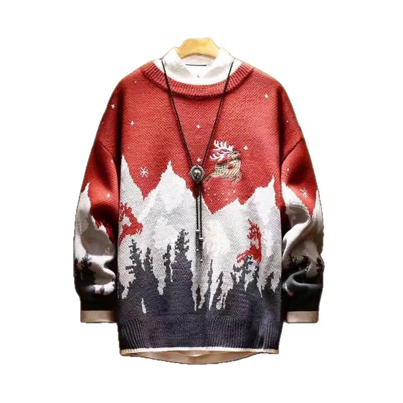 Lined knit sweater with a Christmas motif