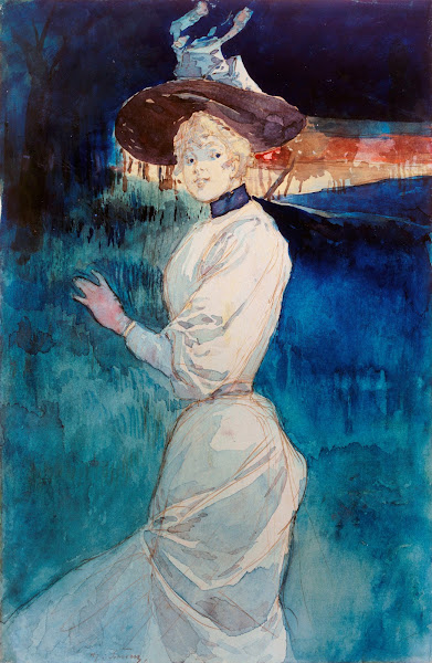 Elégante en robe blanche dans un paysage 1890 1900