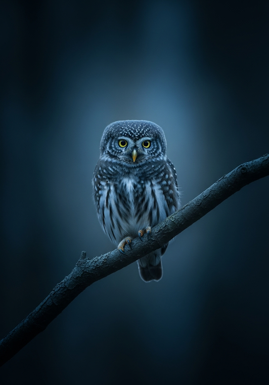 Pygmy Owl in a Moonlit Forest*