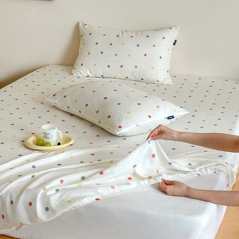 Cotton Fitted Sheet, Double Gauze, with Pillowcases