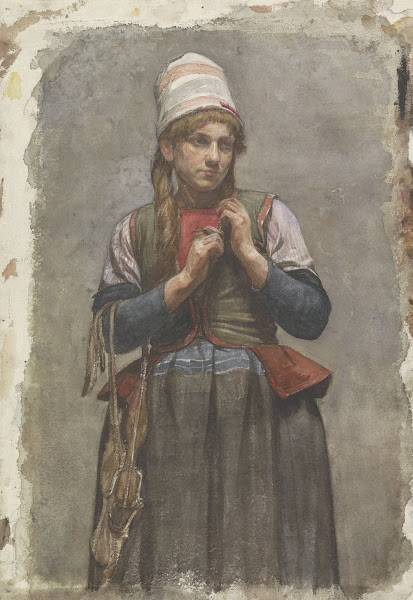 Staand meisje in klederdracht met schaatsen 1874   1925