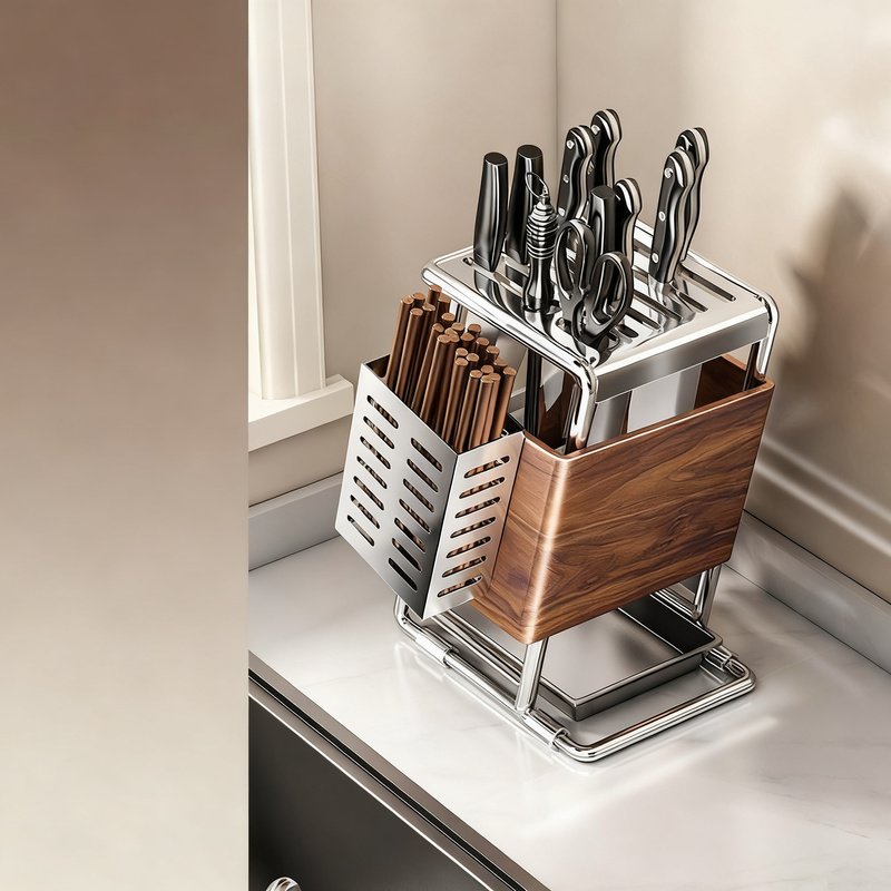 Multi-functional knife holder with wood look