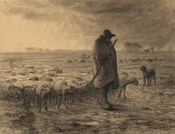 Shepherd Returning With His Flock c 1860