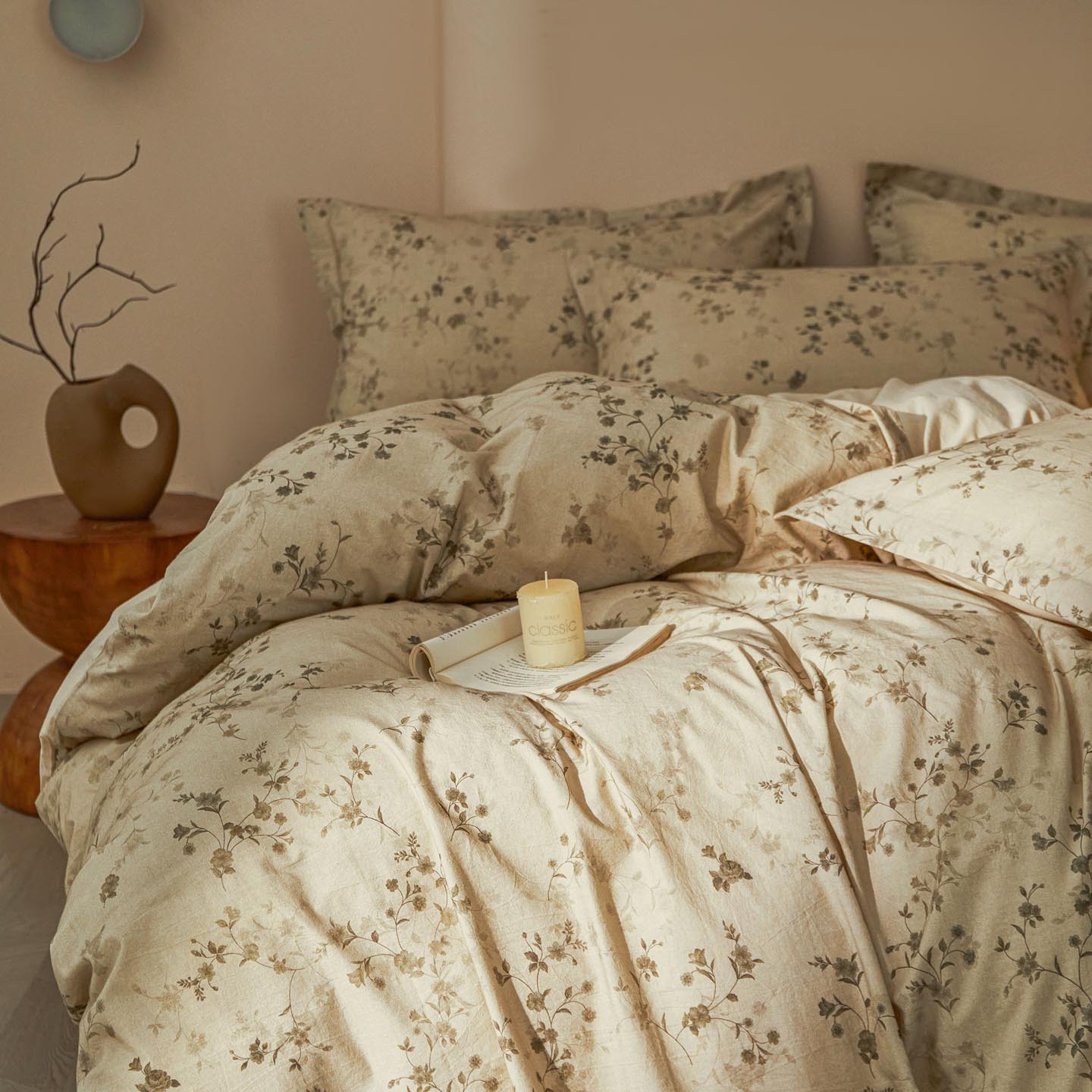 Cotton-Linen Bedding Set, Floral Pattern