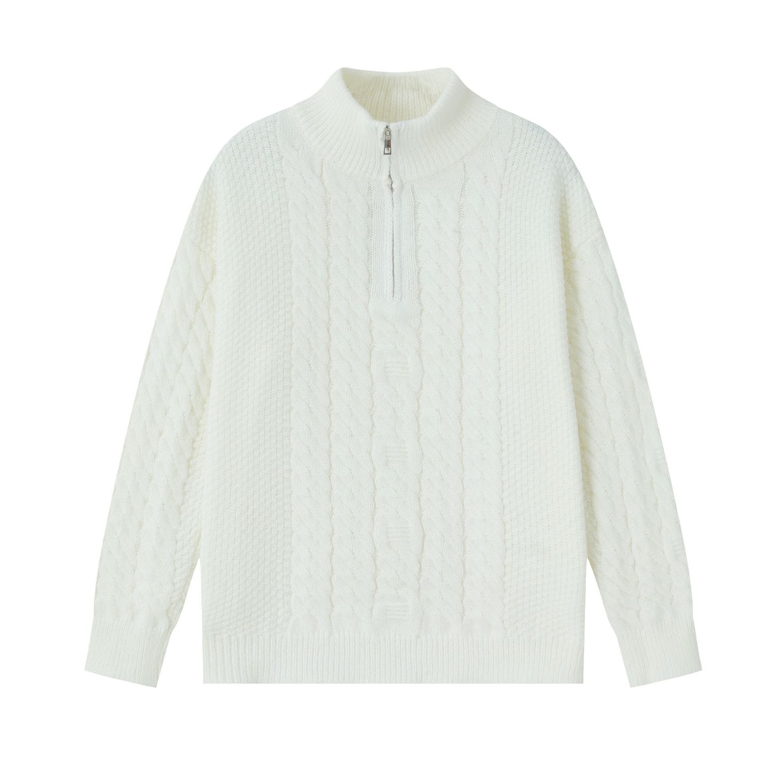 Men's knitted sweater with half zipper, solid color