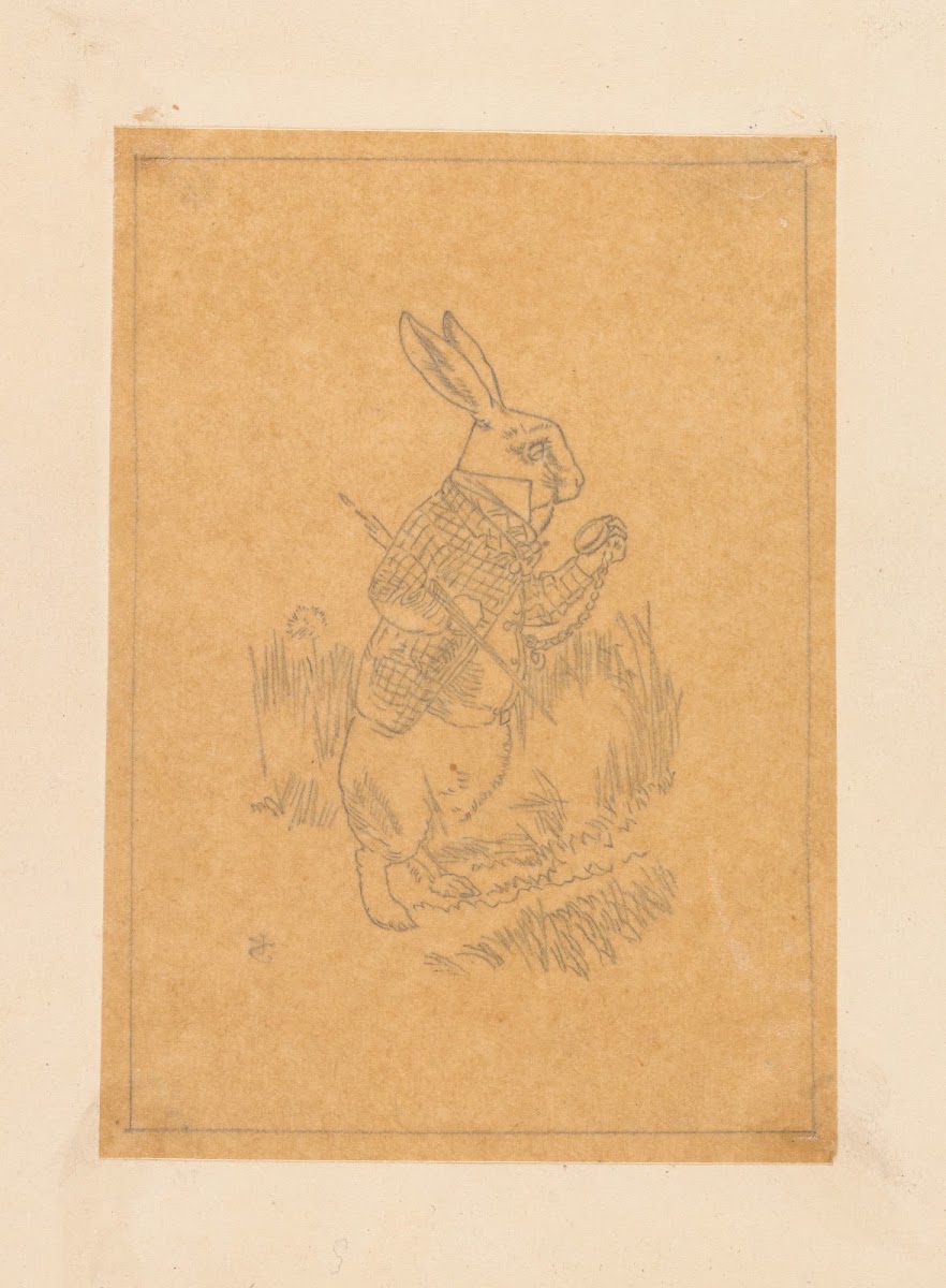 Tracing of the White Rabbit holding his watch 1866