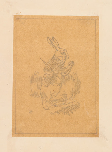 Tracing of the White Rabbit holding his watch 1866