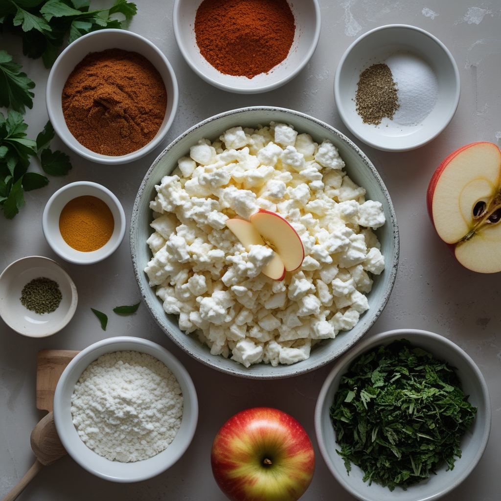 Ingredients for Cottage Cheese and Apple Salad: Easy Homemade Fresh & Creamy Delight