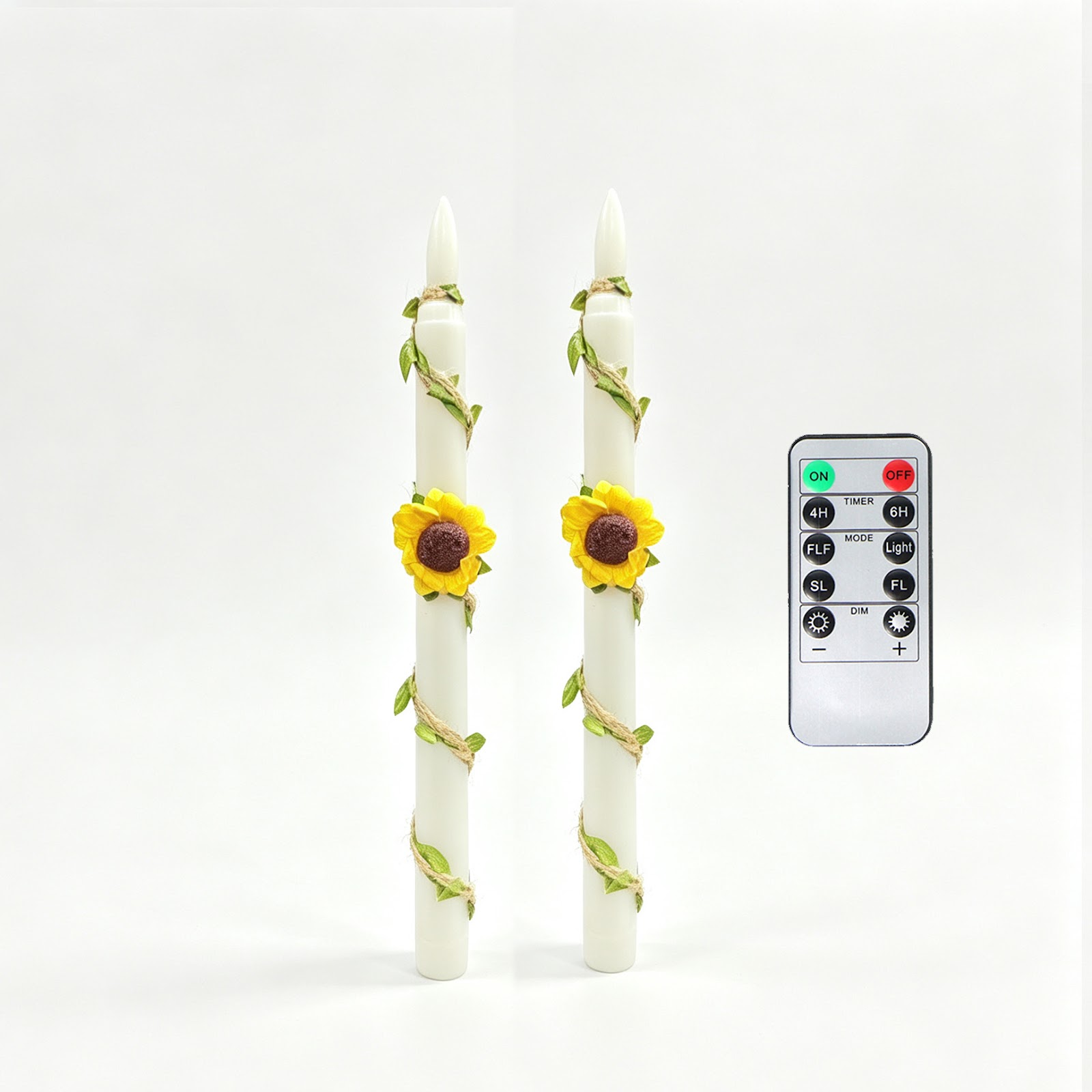 LED-Sonnenblumen-Kerze mit Sisalseil-Dekoration