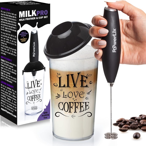 PowerLix Espumador de Leche a Batería con Doble Batidor