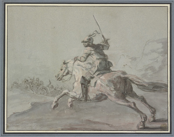 Ein Kürassier nach links springend