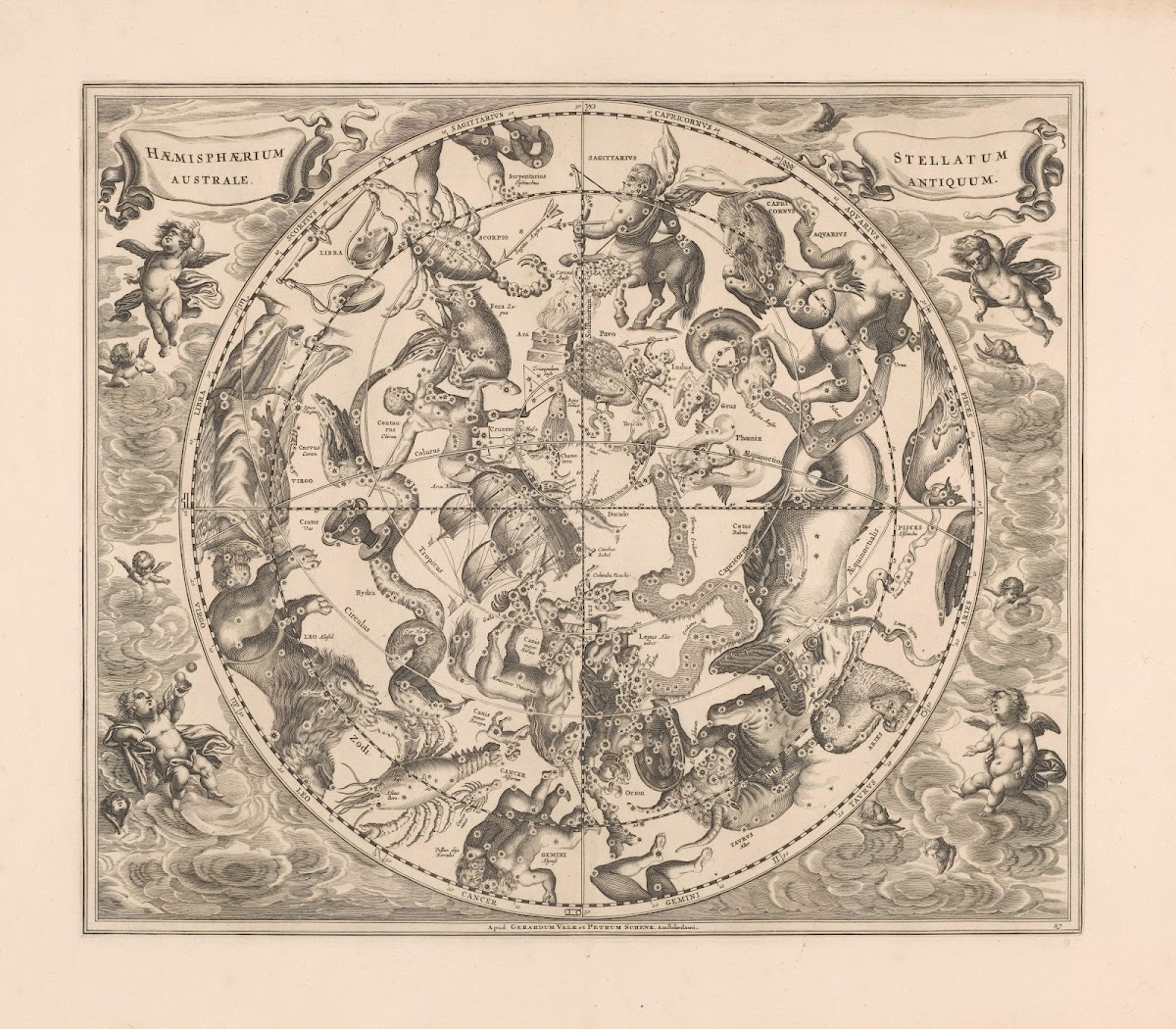 Hemelkaart met de zuidelijke sterrenbeelden Haemisphaerium stellatum australe an