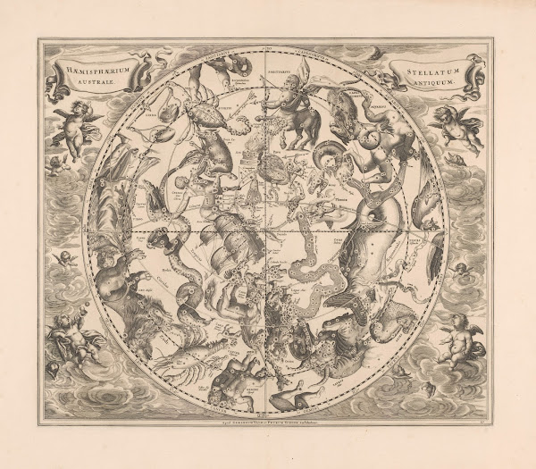 Hemelkaart met de zuidelijke sterrenbeelden Haemisphaerium stellatum australe an