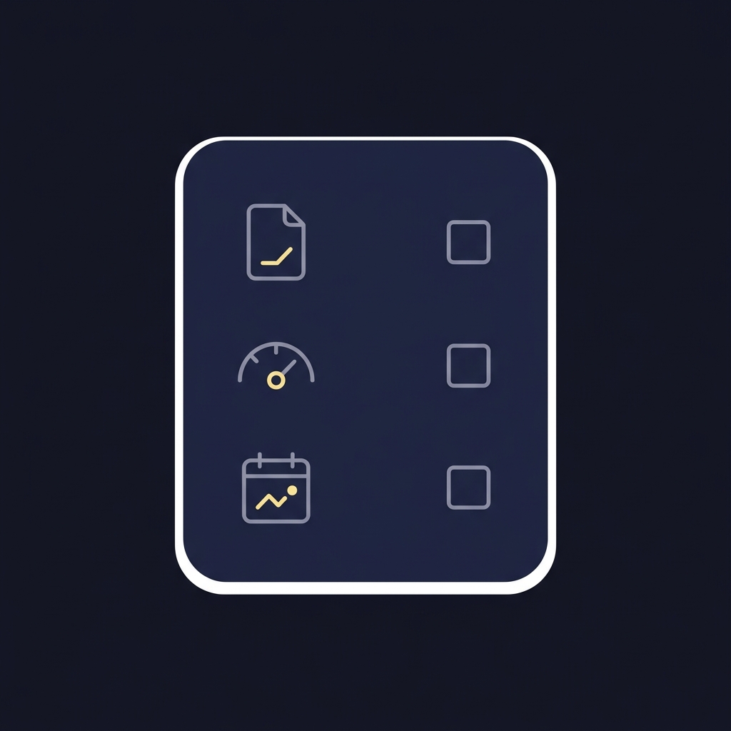 Minimalist 2D vector checklist graphic for betmgm prop bets showing three icons for rules limits and tracking on a dark Funded Plays style background