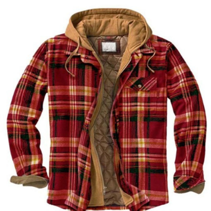Men's Shirt Jacket, insulated, checkered, with hood