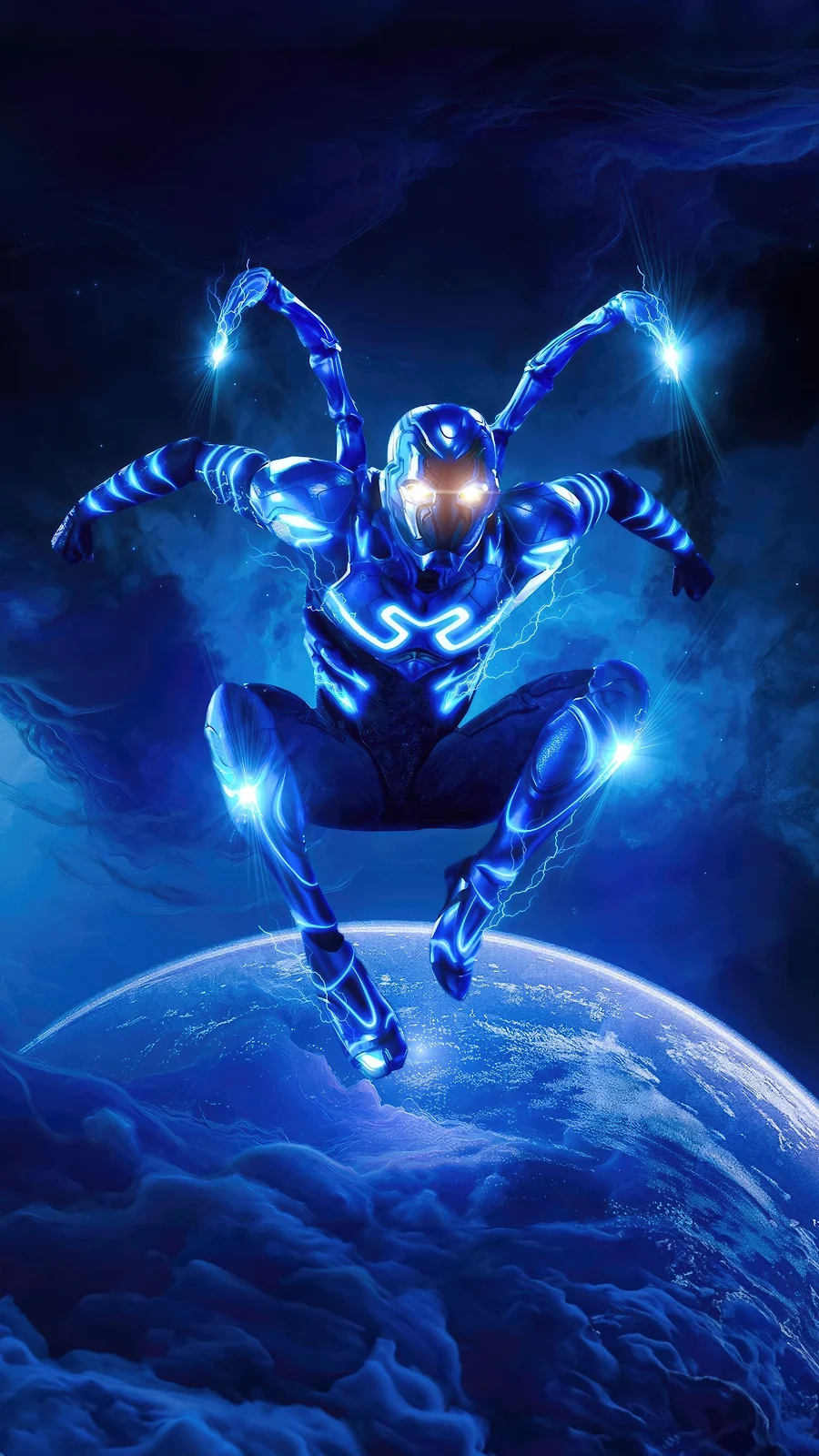 Blue Beetle, Superhero, DC Comics, Lightning 4K iPhone Wallpaper Background [2160x3840] Free Download