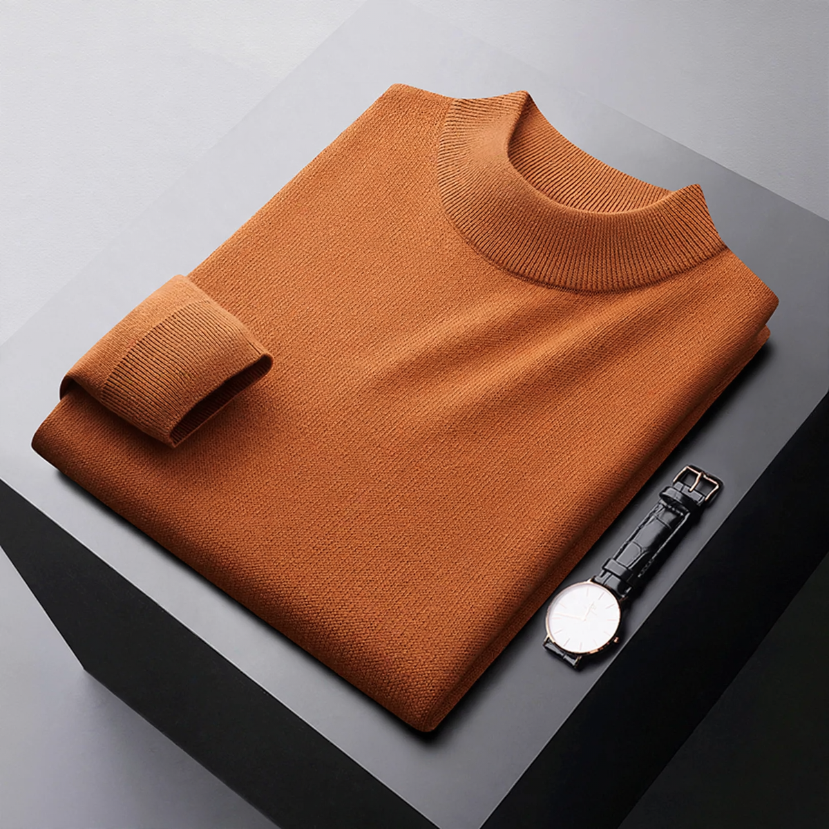 Men's Wool Pullover, Stand-Up Collar, Padded