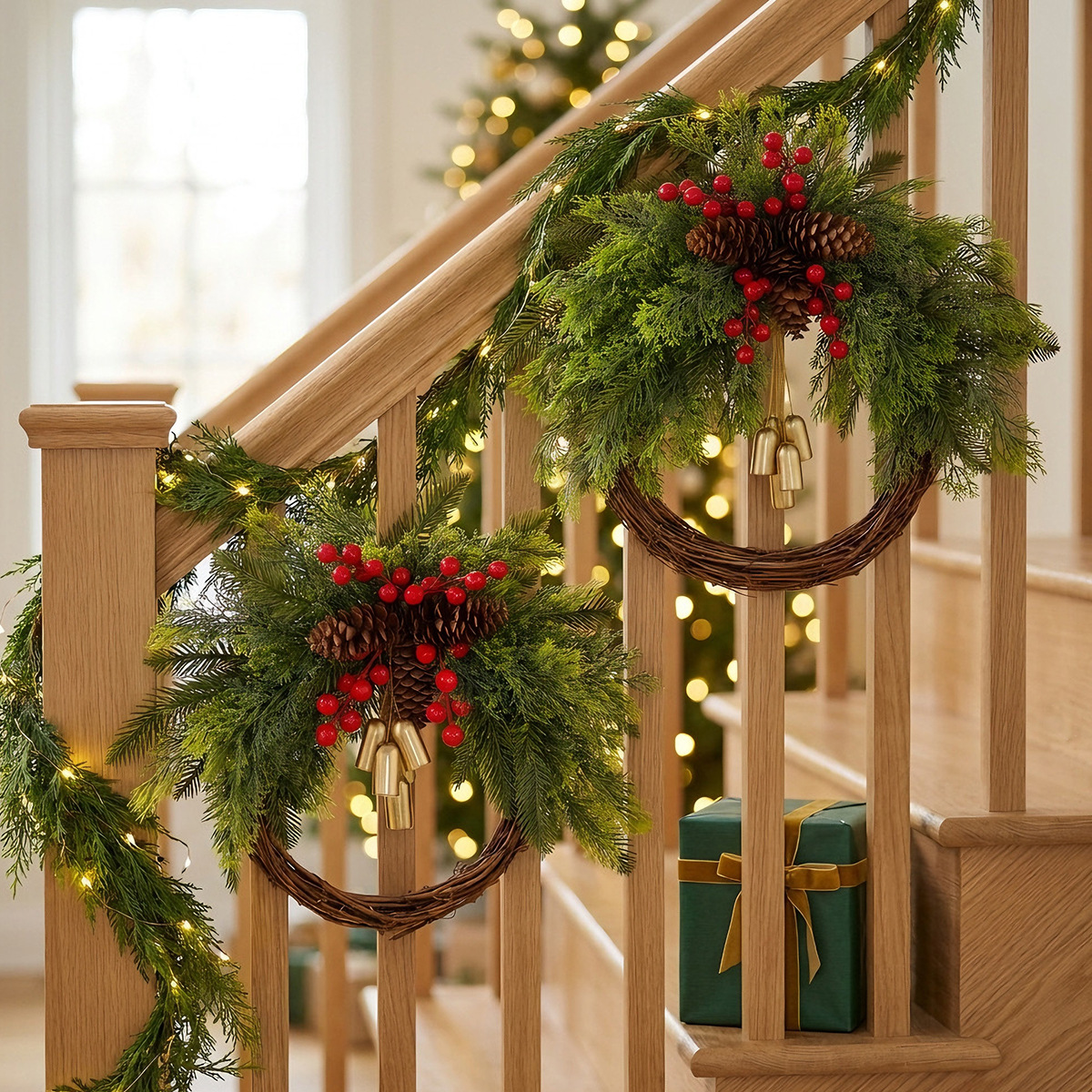 Christmas wreath with bells in country style