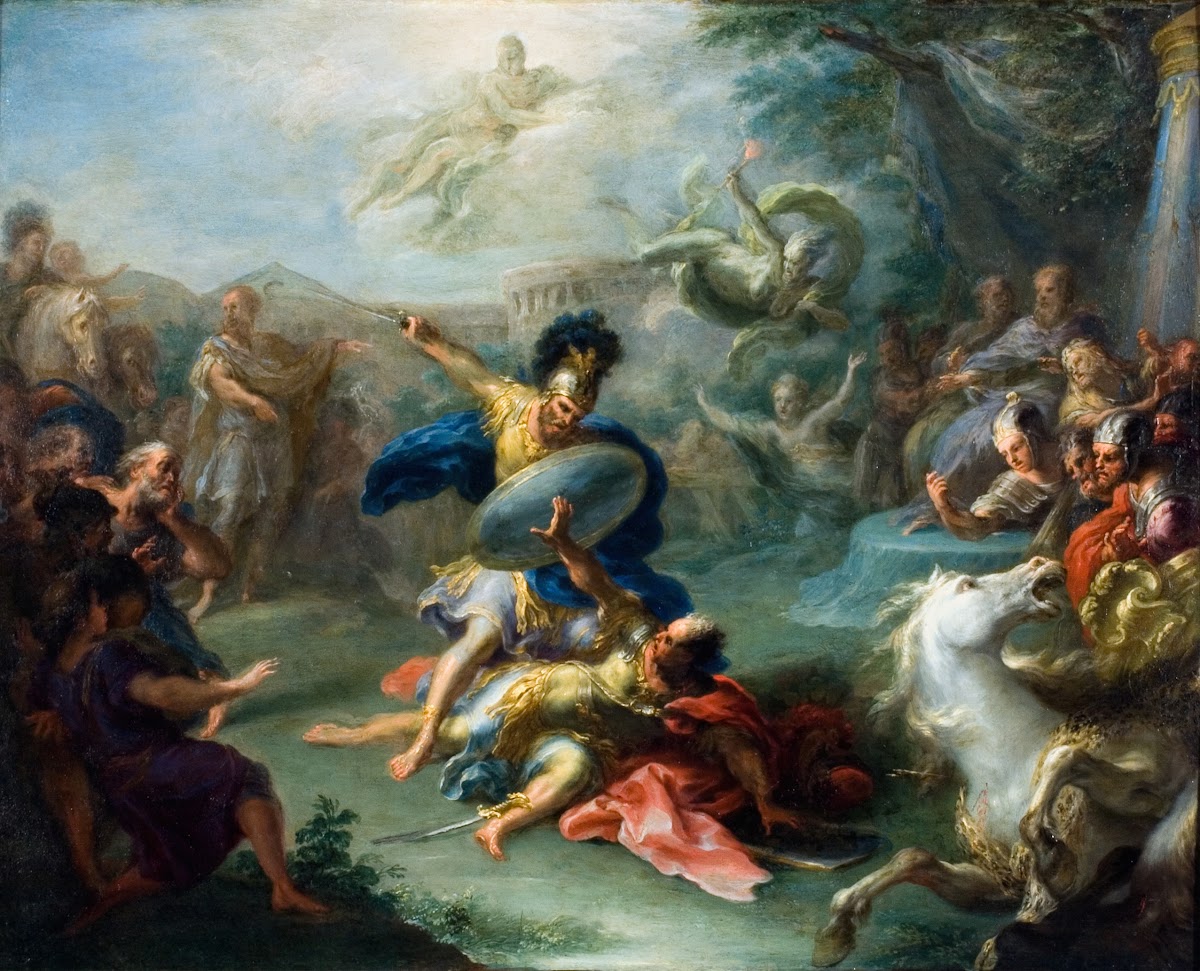 The Fight Between Aeneas and King Turnus From Virgils Aeneid Circa 1700