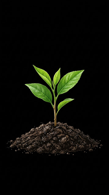 Small Green Sapling Growing from Soil on Black Background - Free mobile Wallpaper
