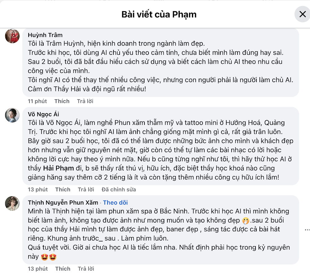 Phản hồi của nhiều học viên ngành làm đẹp
