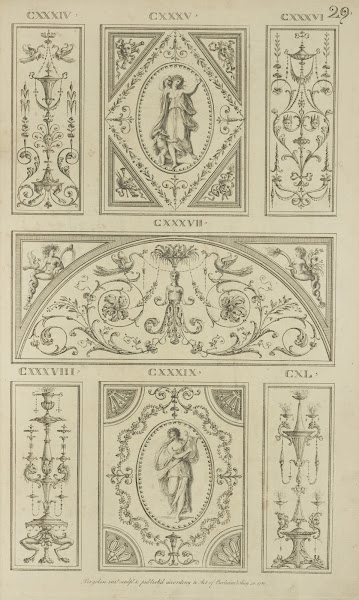 Central tympanum shaped design with womans torso and curling vegetal shapes 1777