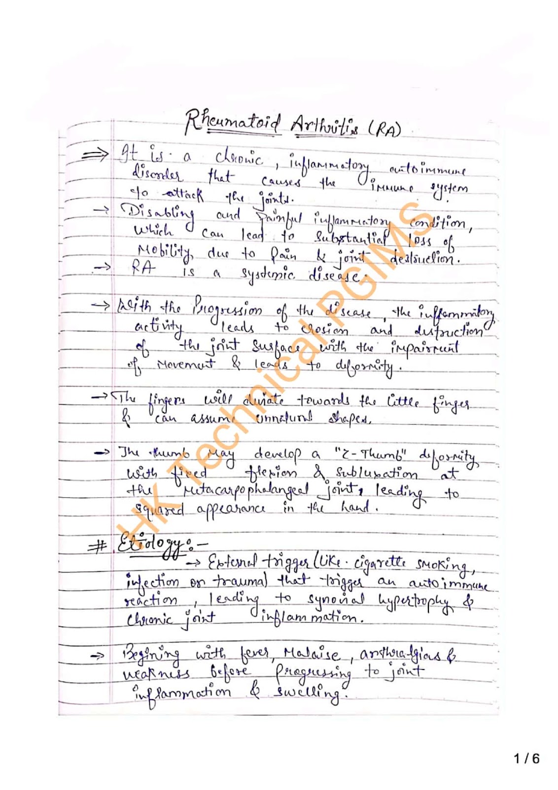 Rheumatoid Arthritis Handwritten Notes Pathophysiology 2nd Semester B.Pharmacy Lecture Notes,BP204T Pathophysiology,BPharmacy,Handwritten Notes,Important Exam Notes,BPharm 2nd Semester,Pathophysiology,