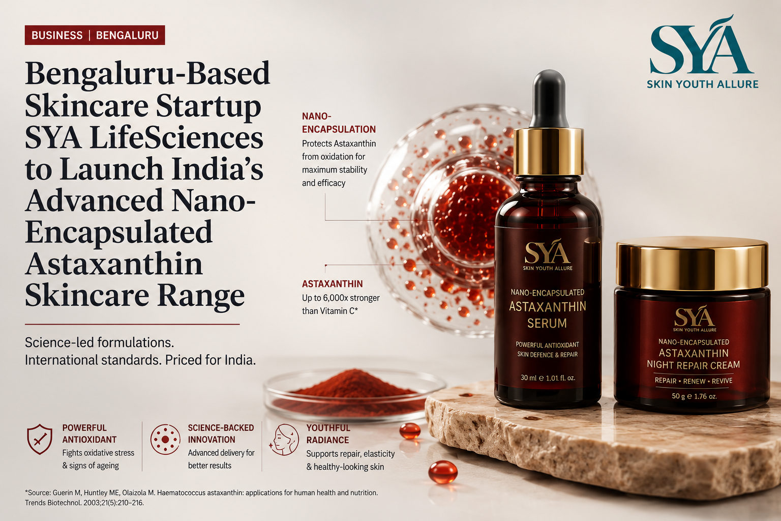 Bengaluru-Based SYA LifeSciences to Launch India's First Affordable Nano-Encapsulated Astaxanthin Skincare Range