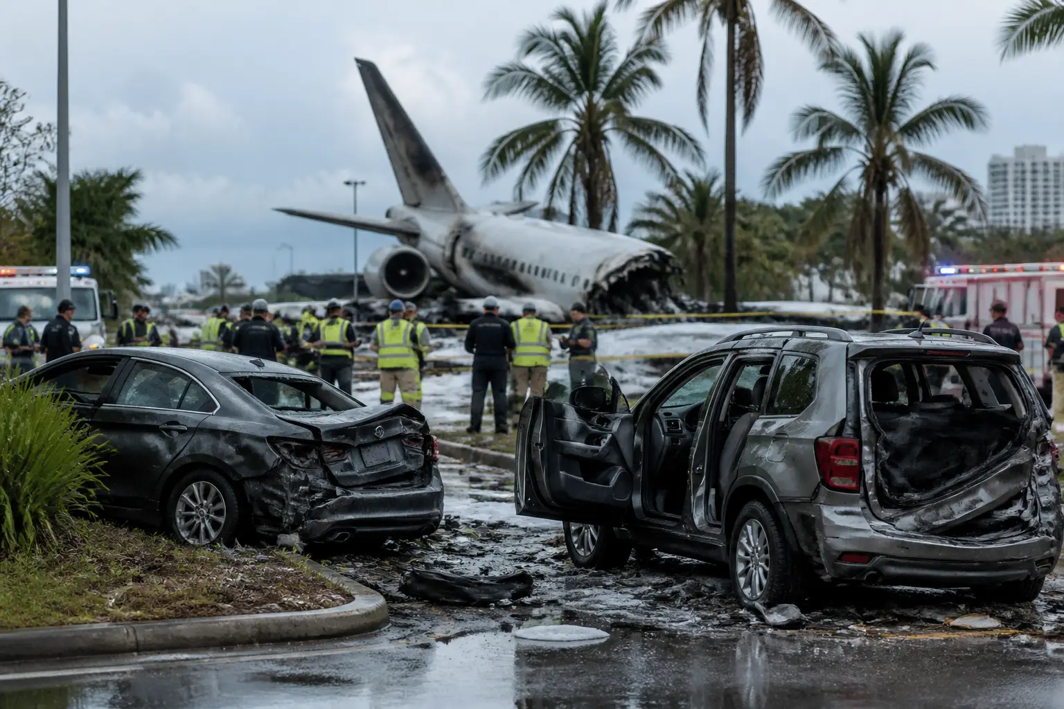 Editorial image for Five killed in Miami plane crash were in two vehicles on ground, investigators say