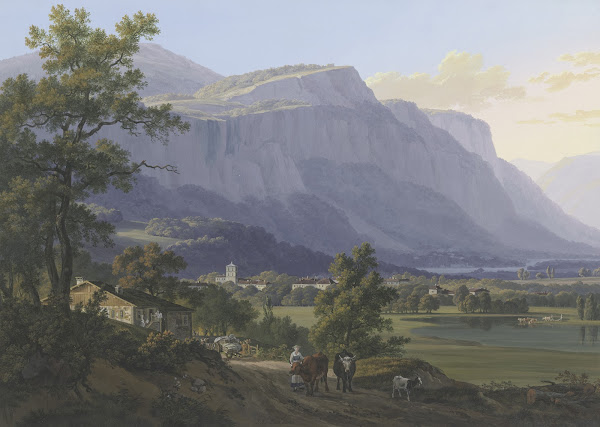 Vue de la ville de St Jeoire à 5 lieus de Genève et des Montagnes de Machily et
