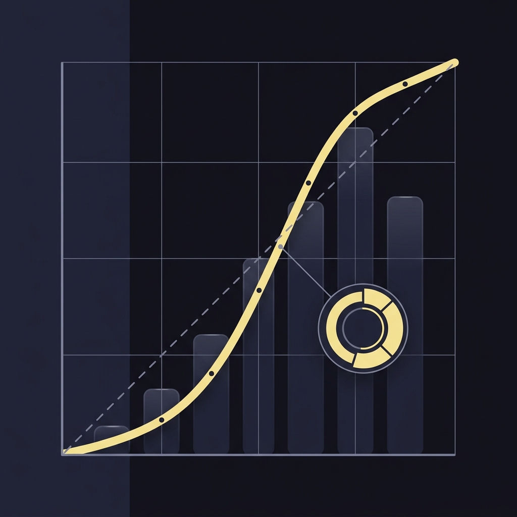 Minimalist 2D vector reliability diagram close up showing calibration curve binned bars and a graphical Brier score badge in Funded Plays colors Why Simulated Sports Trading Is Useful for Strategy Development