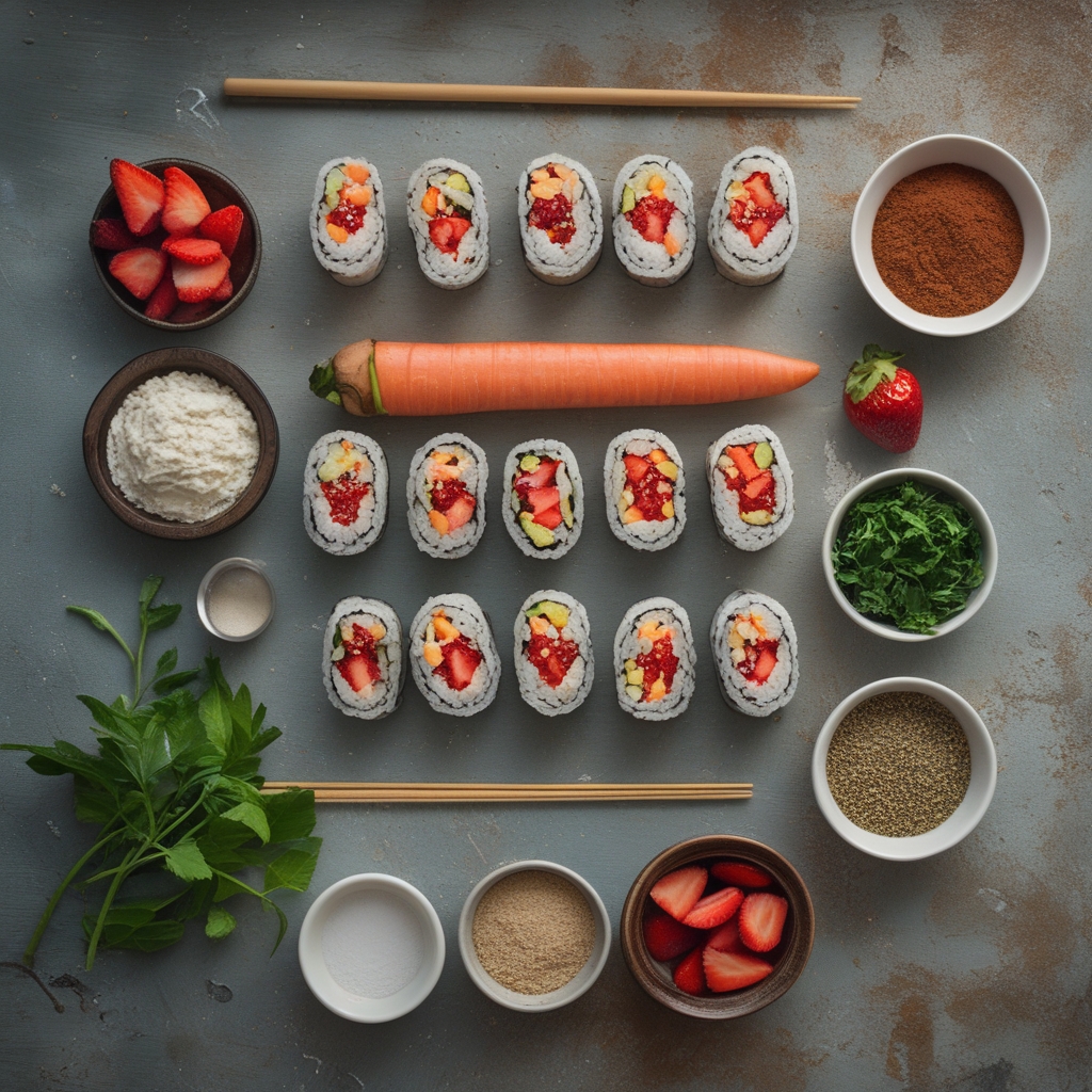 Ingredients for Easy No-Bake Strawberry Shortcake Sushi Rolls Recipe for Quick & Fun Dessert