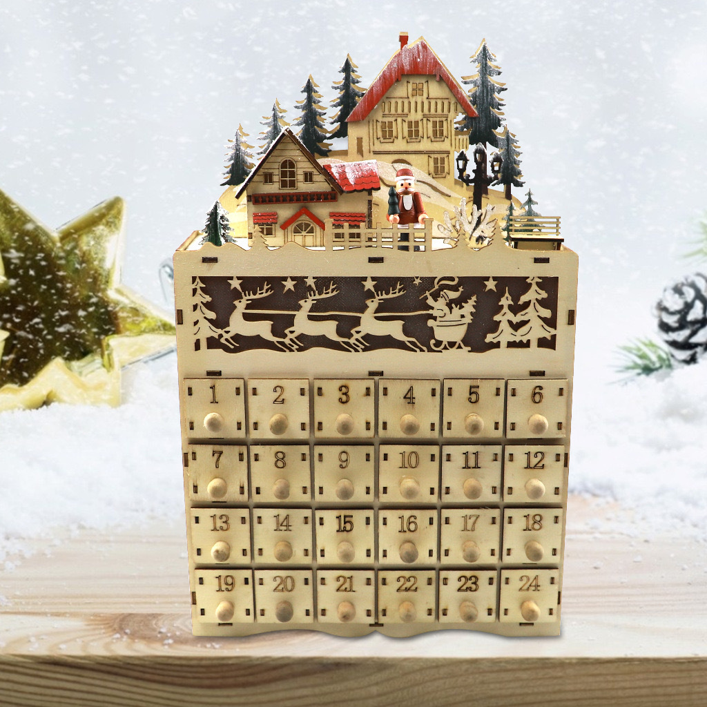 Christmas wooden Advent calendar with village scene