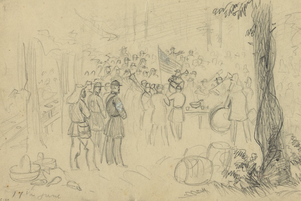 Celebration of the battle of Bunker hill near the camp of the 5th Mass 1861