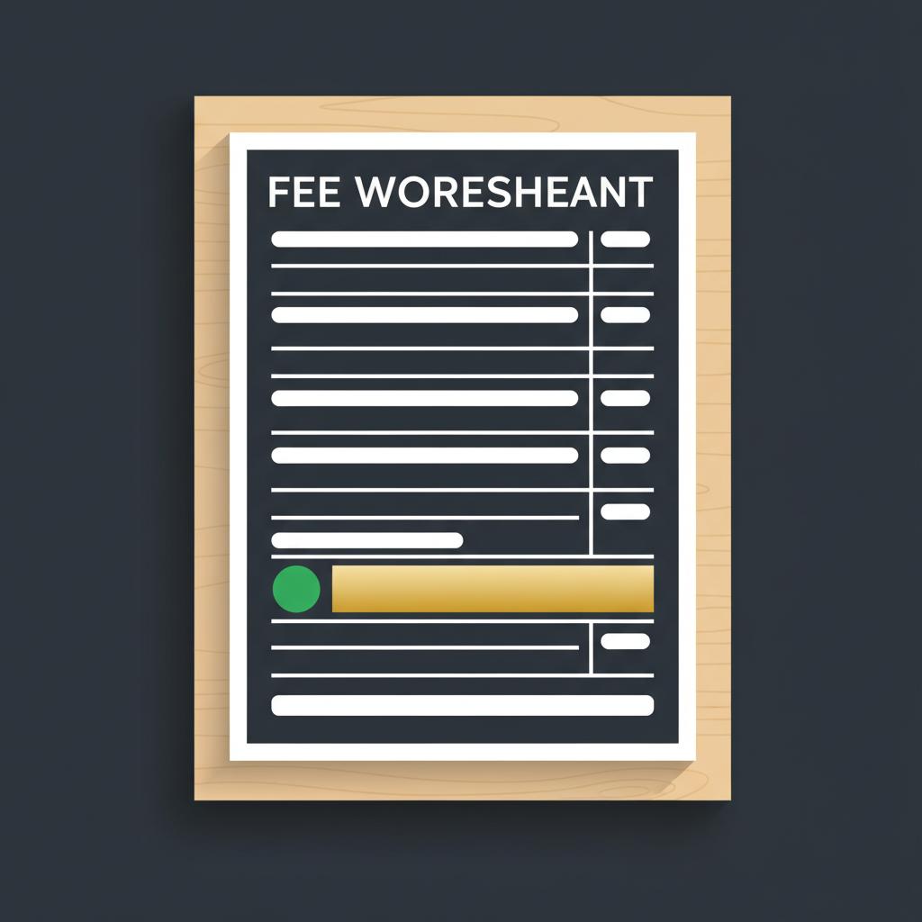 Minimalist vector close up of a printed fee worksheet on a light wood surface with a highlighted 500000 fee row using gold accent and green marker how to start an ria