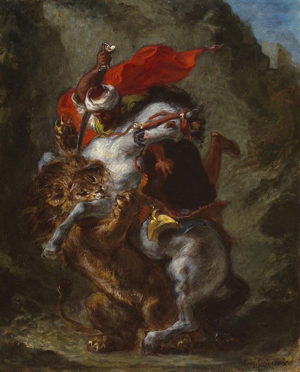 Arab Horseman Attacked by a Lion 1849