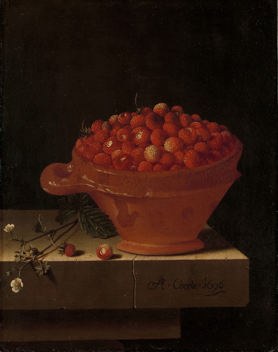 A Bowl of Strawberries on a Stone Plinth 1696