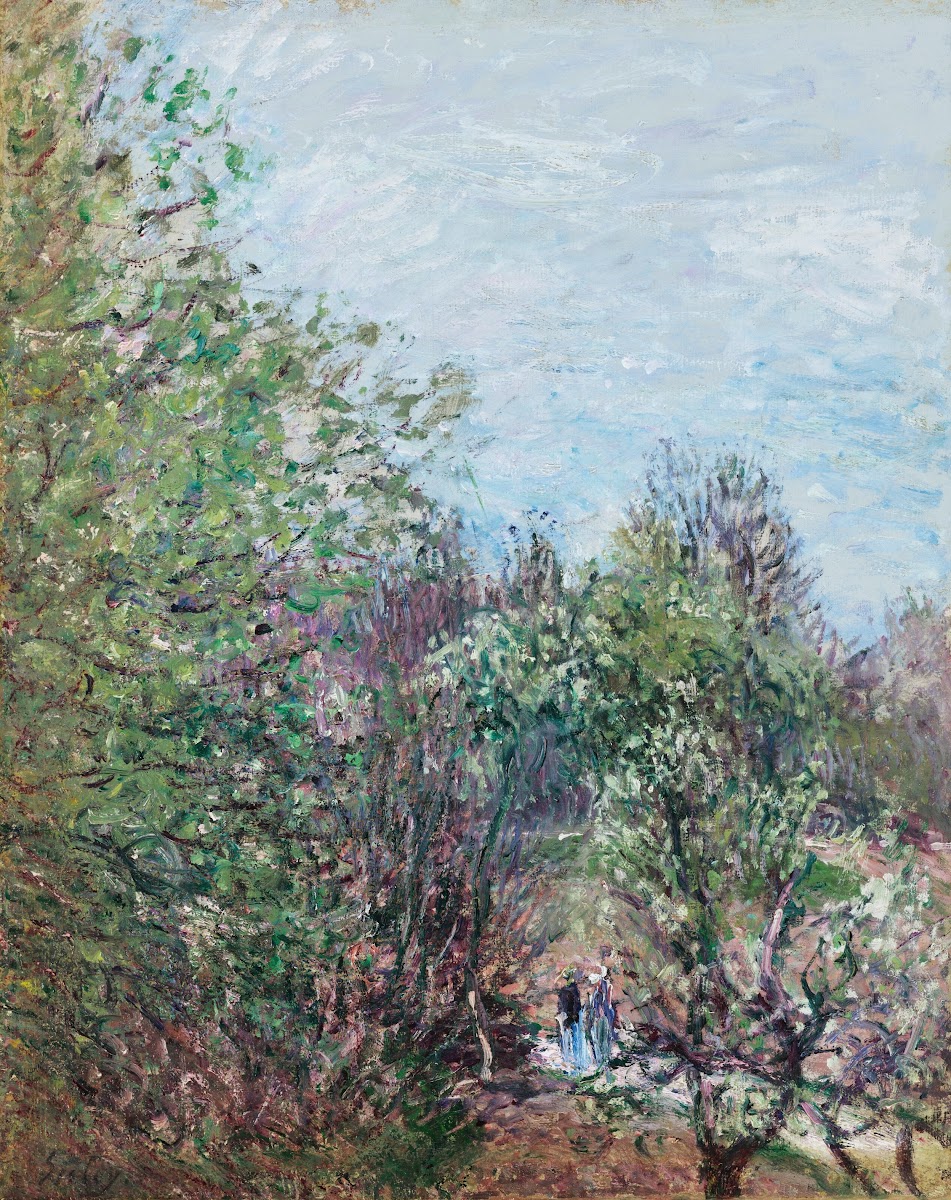 Deux personnages à la lisière dun bois Veneux Nadon circa 1887