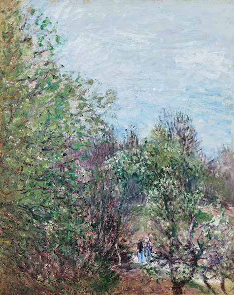 Deux personnages à la lisière dun bois Veneux Nadon circa 1887
