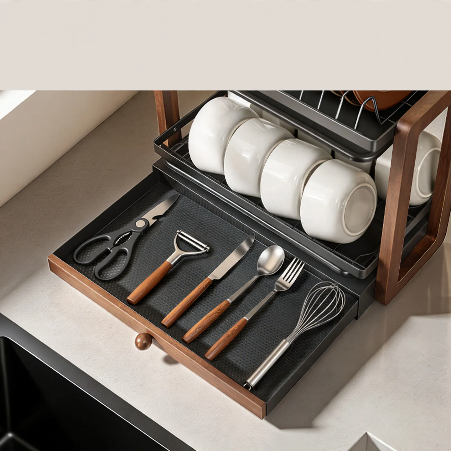Walnut dish drainer, 2–3 pieces