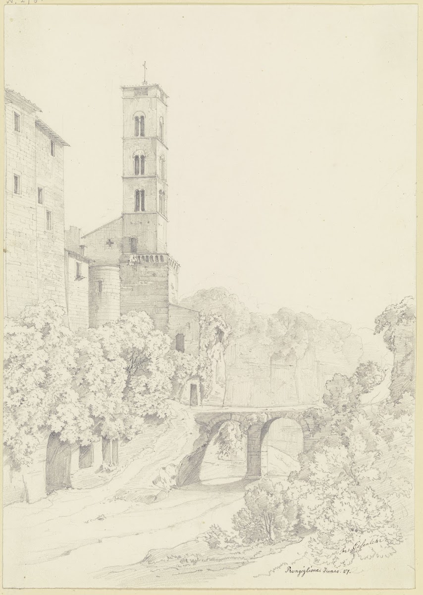 Ansicht von Ronciglione mit der Kirche SantAndrea 1827