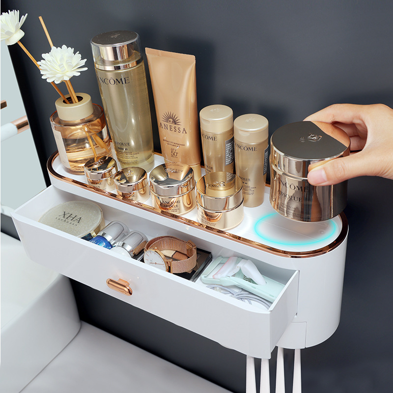 Toothbrush organizer, wall-mounted, without drilling