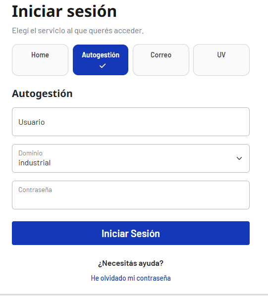 Pantalla de inicio de sesión de Autogestión UTN
